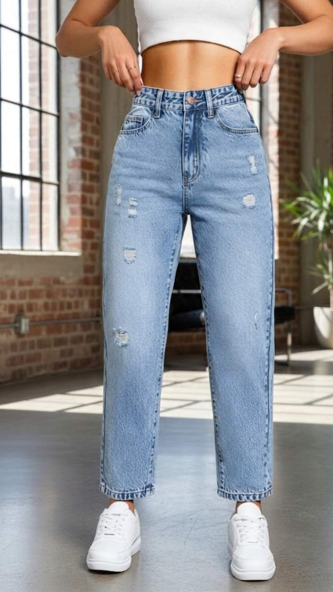 Vista trasera de Jeans Mom Azules Cielo para Mujer de PDMX