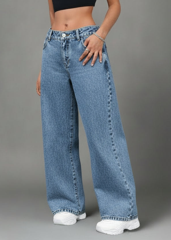 Pantalones de mezclilla wide leg azules claros mujer denim stretch PDMX Jeans