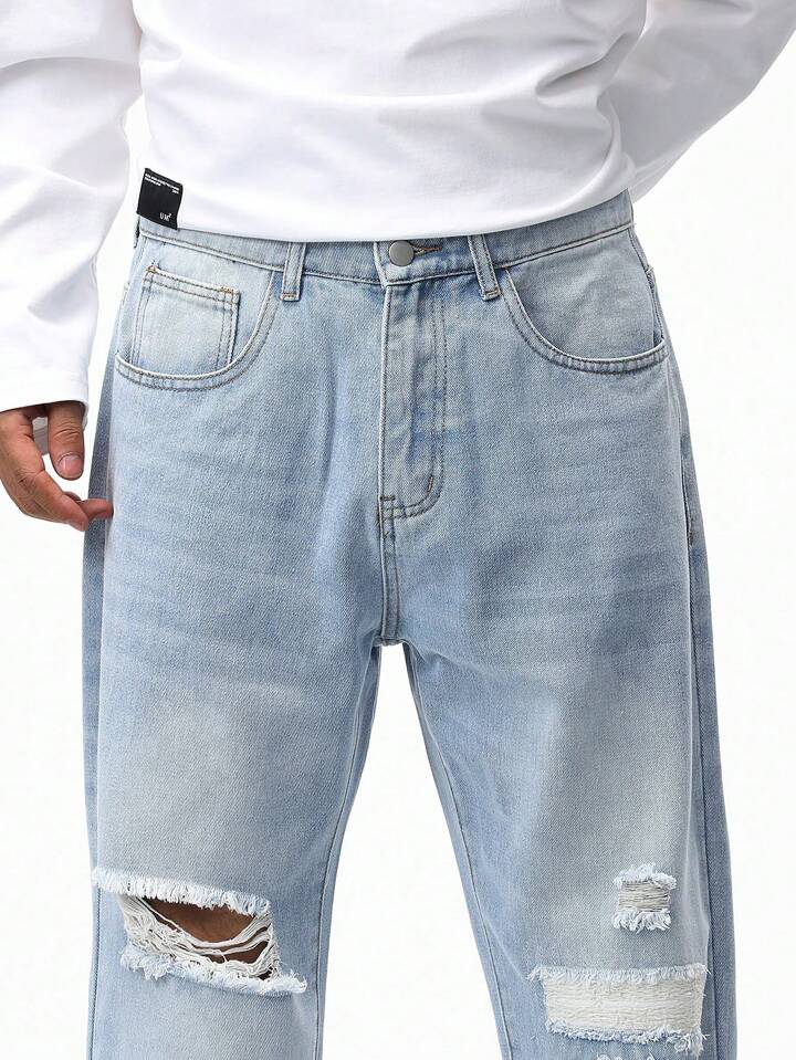 Pantalones Straight Hombre Azul Cielo Rotos PDMX JEANS 42