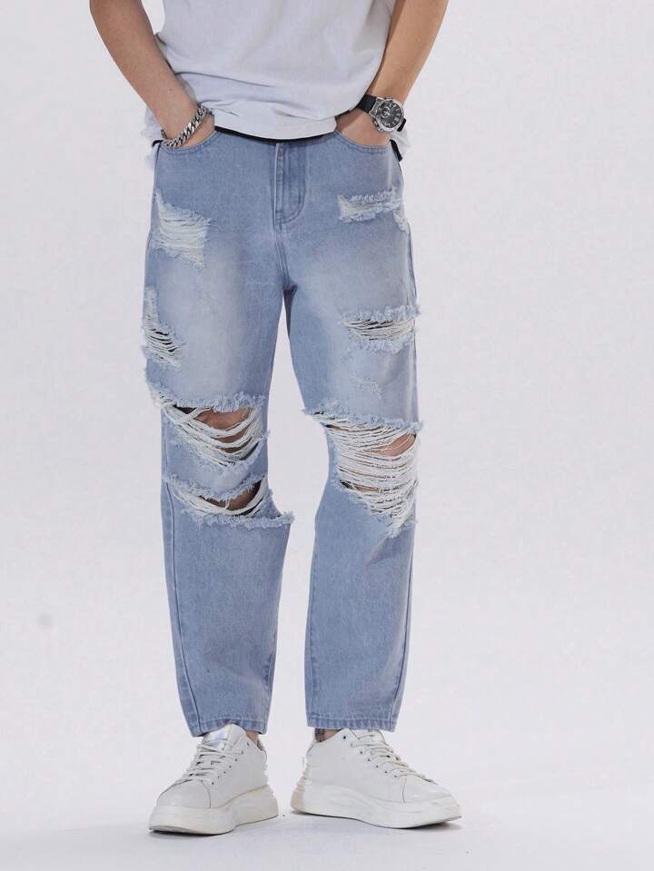 Hombre Jeans MOM Azul Desgastado 