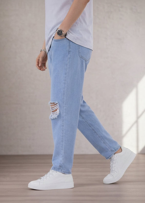 PDMX Jeans jeans mom fit rotos azul cielo para look casual masculino