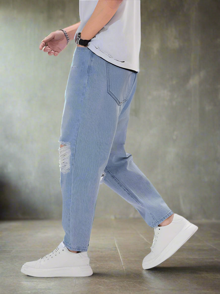 Mom Jeans Azul Desgastado para Hombre Estilo Moderno PDMX