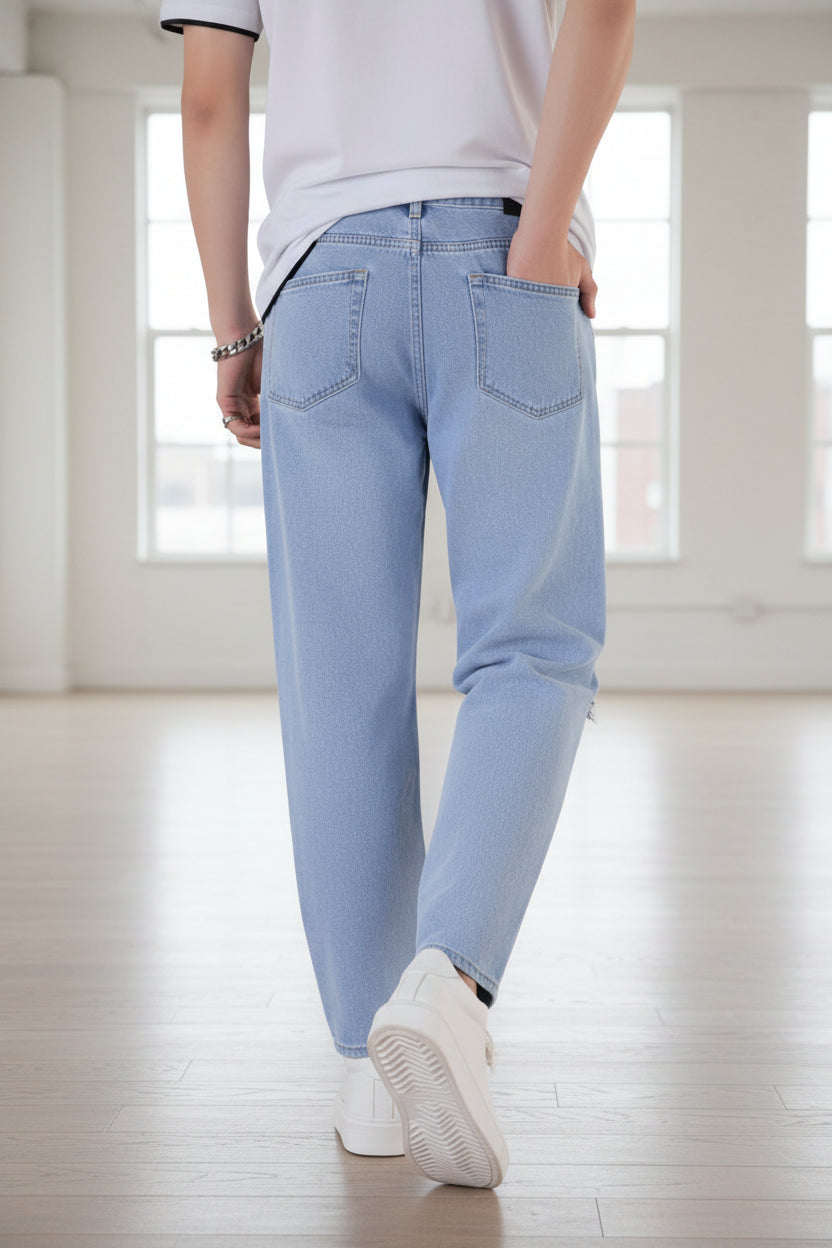 Jeans Mom Fit azul cielo rotos para hombre PDMX Jeans estilo urbano