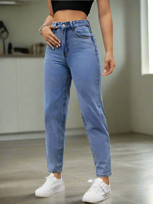 Pantalones MOM Jeans azules PDMX para mujer denim estructurado