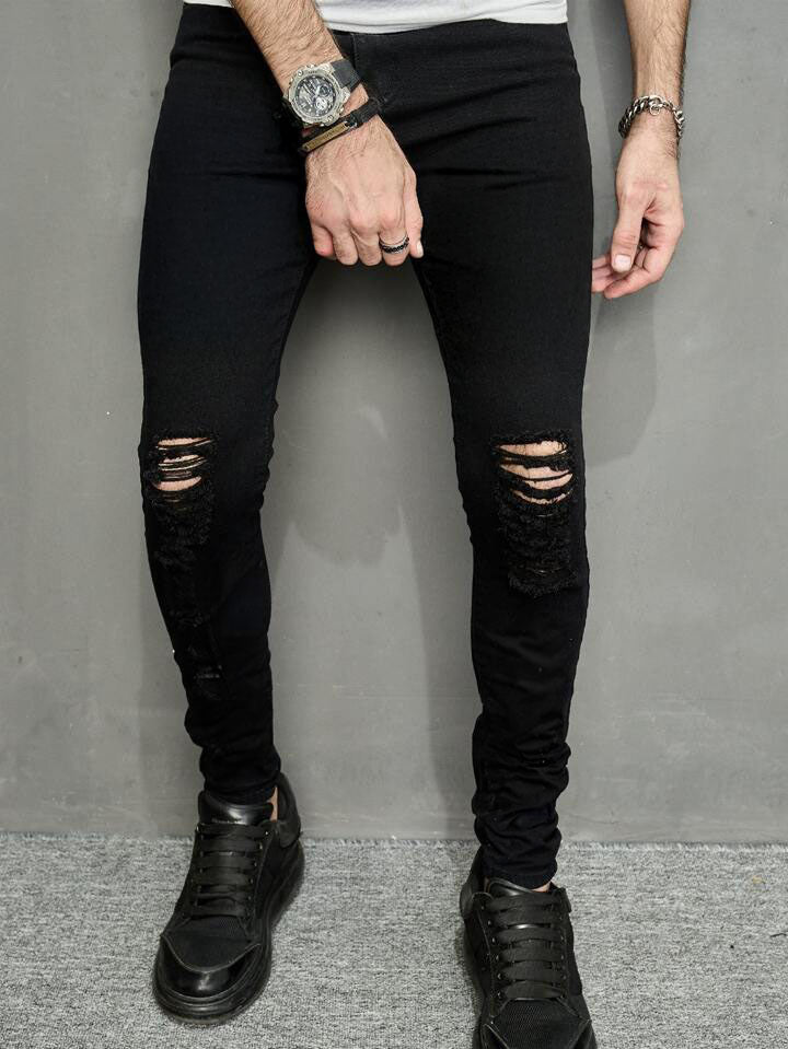 Jeans Negros Skinny Rotos para Hombre