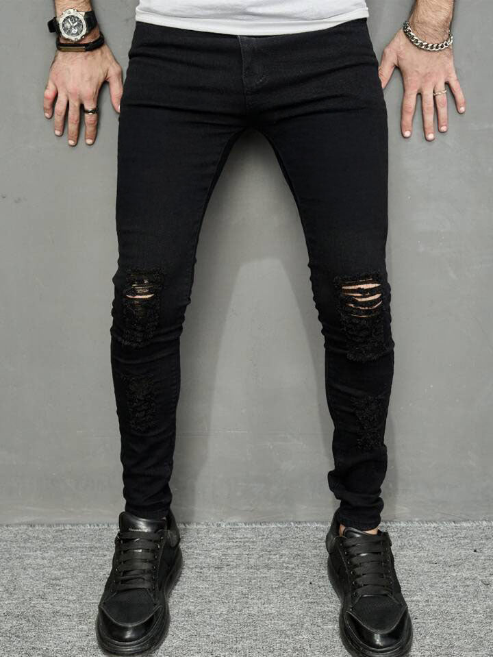 Jeans Negros Skinny Rotos para Hombre