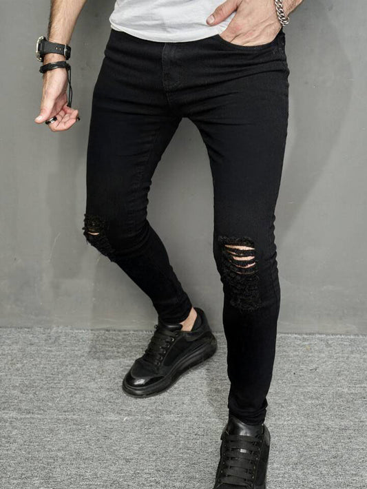 Jeans Negros Skinny Rotos para Hombre