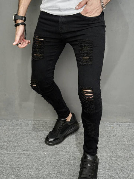 Jeans Negros Skinny Rotos para Hombre