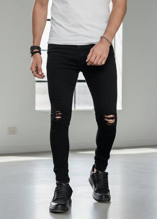 Jeans Negros Skinny Rotos para Hombre