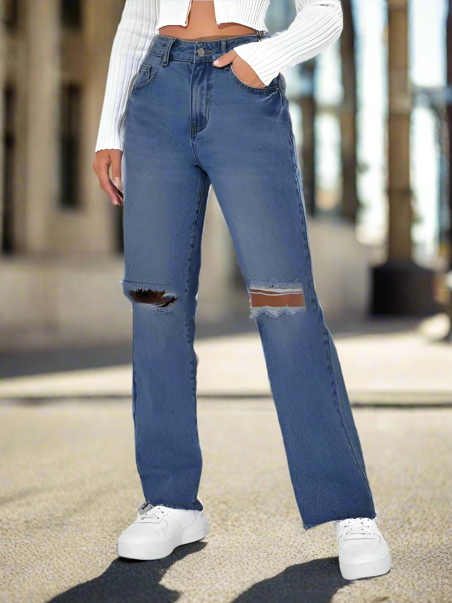 Moda Jean Rotos Mujer Pantalones Rotos Mujer Shein Wide Leg