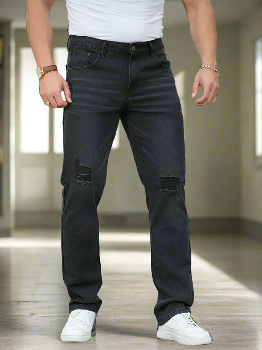Pantalones Straight Hombre Negros Rotos