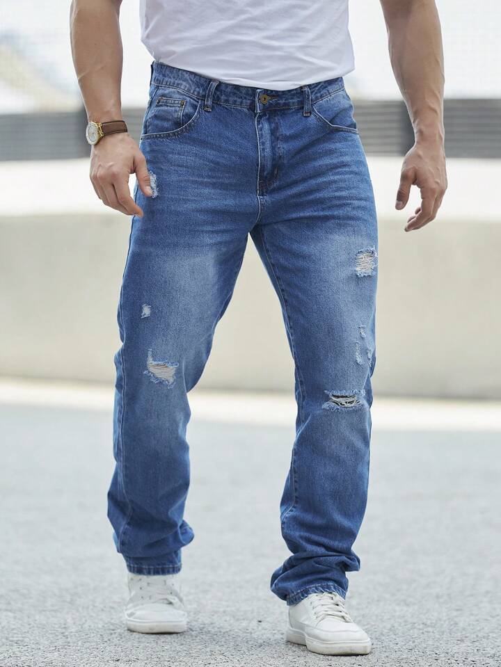 Straight Hombre Pantalones Rectos Rotos Pantalones Rectos Rotos