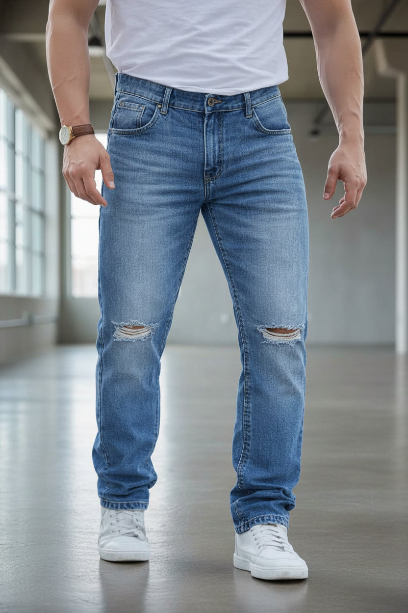 Jeans Azules Rotos para Hombre - Estilo Casual y Audaz