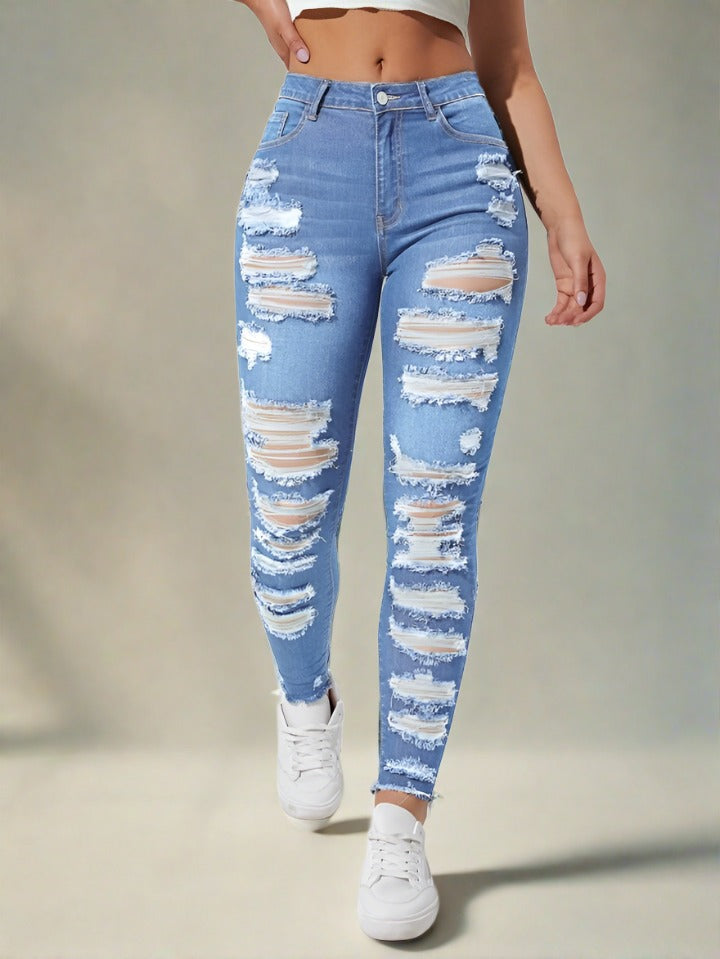 Jeans Skinny Rasgados Azul Claro: Estilo Mom | PDMX – PDMX Jeans