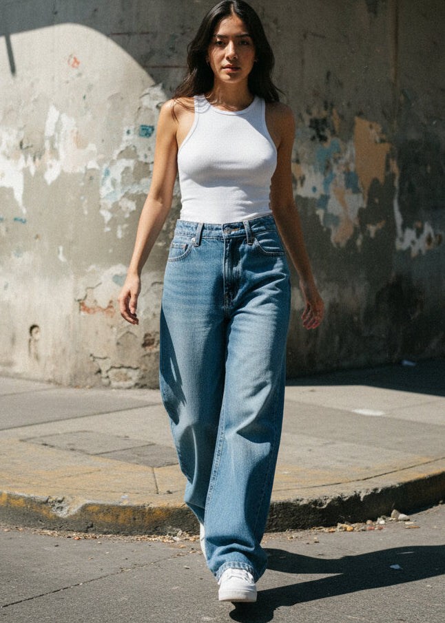 Pantalones Baggy Jeans Trendy Rígida Azul