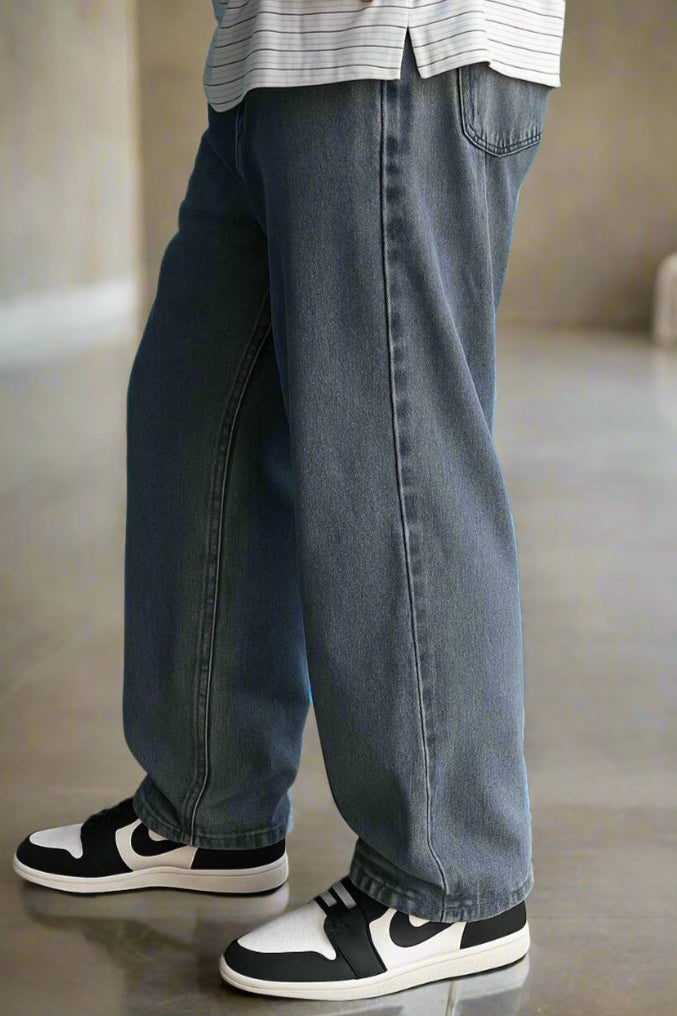 baggy jeans gris corte amplio