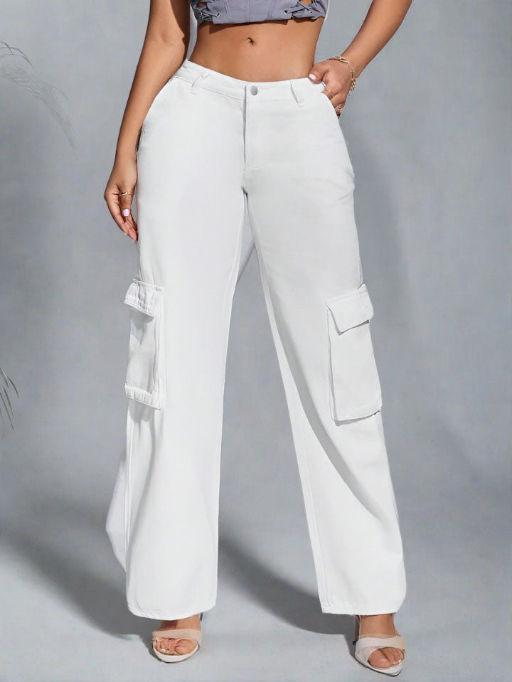 Pantalones Cargo Color Blanco Mujer con Bolsillos