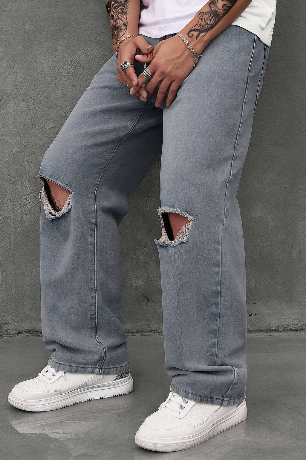 Jeans Cargo Grises Rotos PDMX para hombre - Moda con carácter