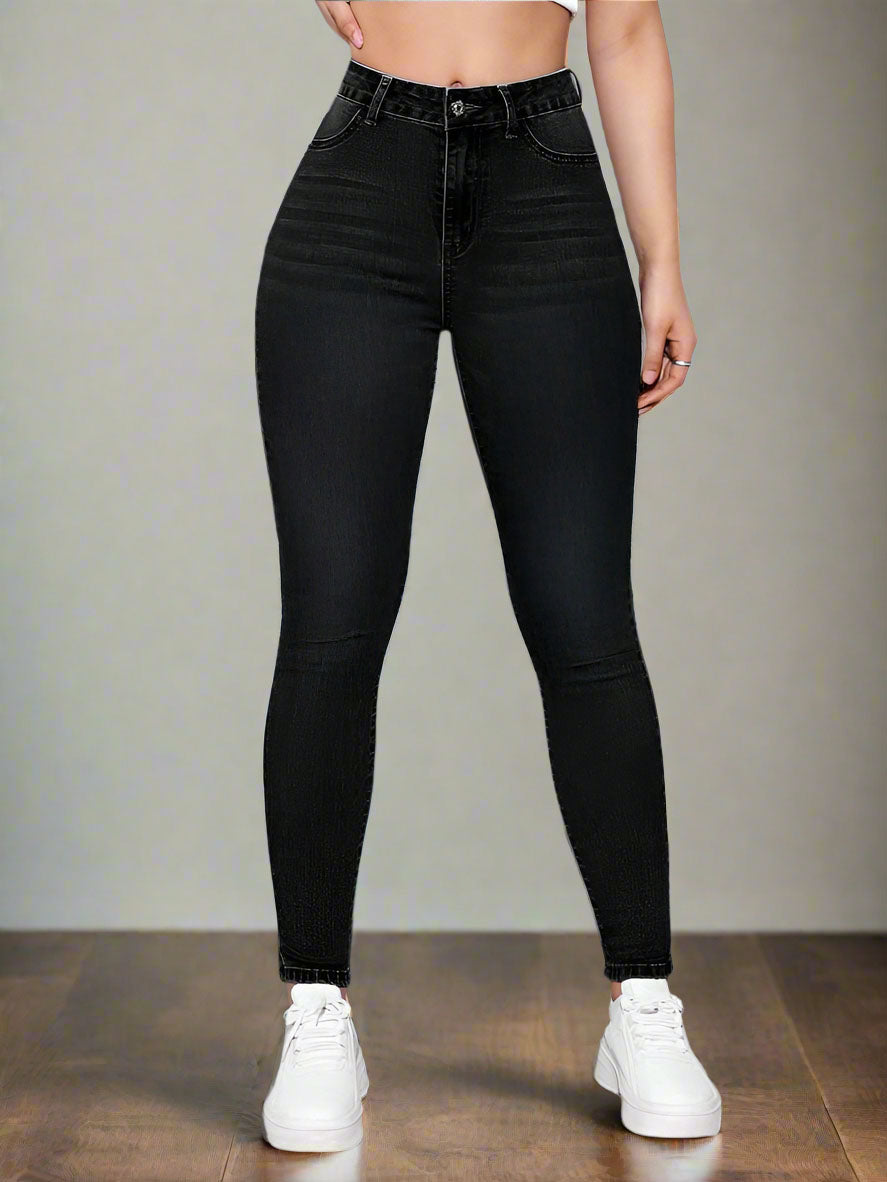JeansSkinnyNegrosDeslavadosCinturaAlta