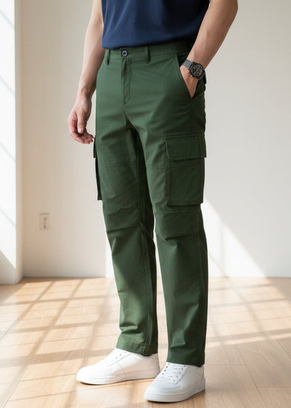 Pantalones cargo hombre verde PDMX Jeans ajuste regular detalle bolsillos