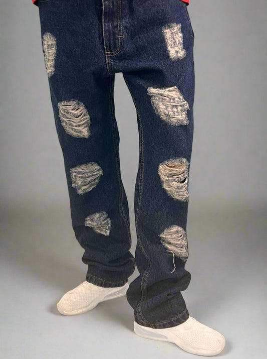 Jeans Baggy Hombre Oscuro Azules Rotos