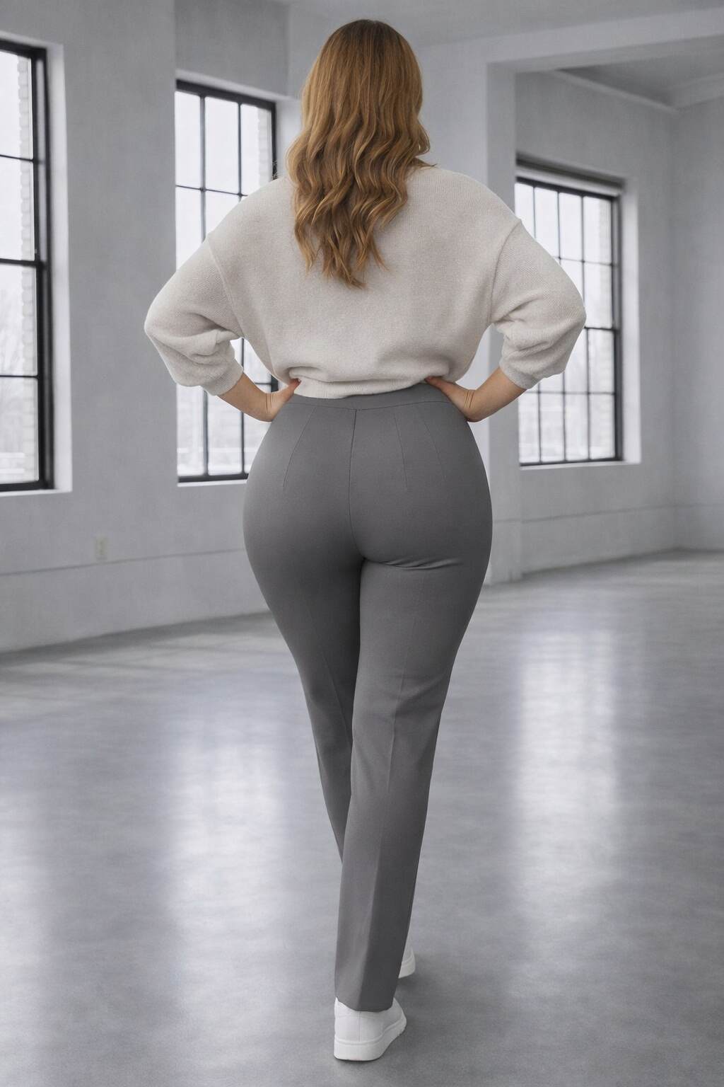 Pantalón CurveLift gris elegante costuras verticales traseras
