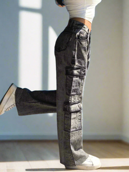 Moda Urbana Pantalones Cargo Gris Acid Wash