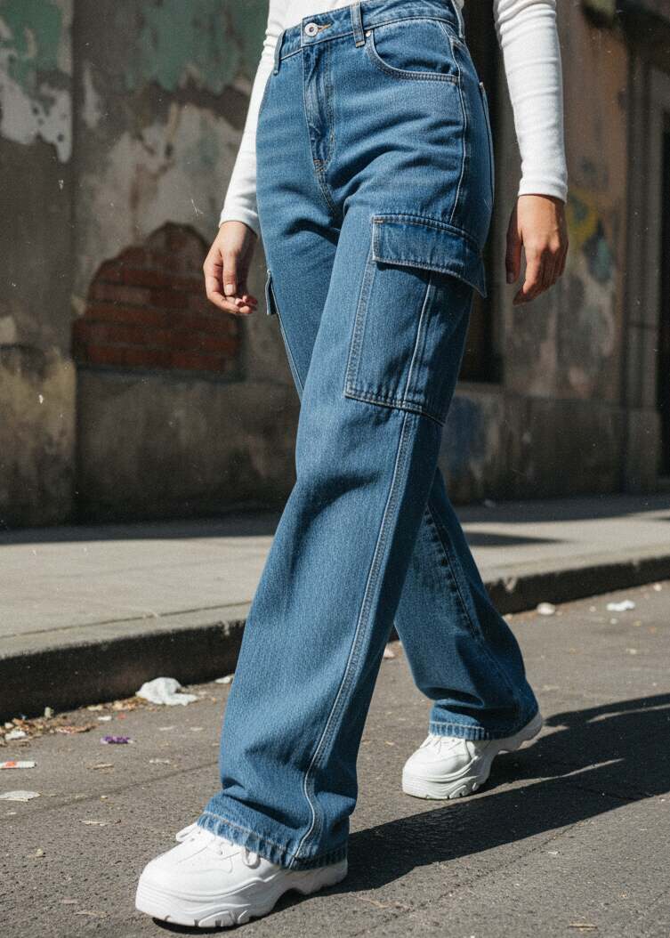 Jeans Boyfriend Cargo Azul Oscuro para Mujer Stretch