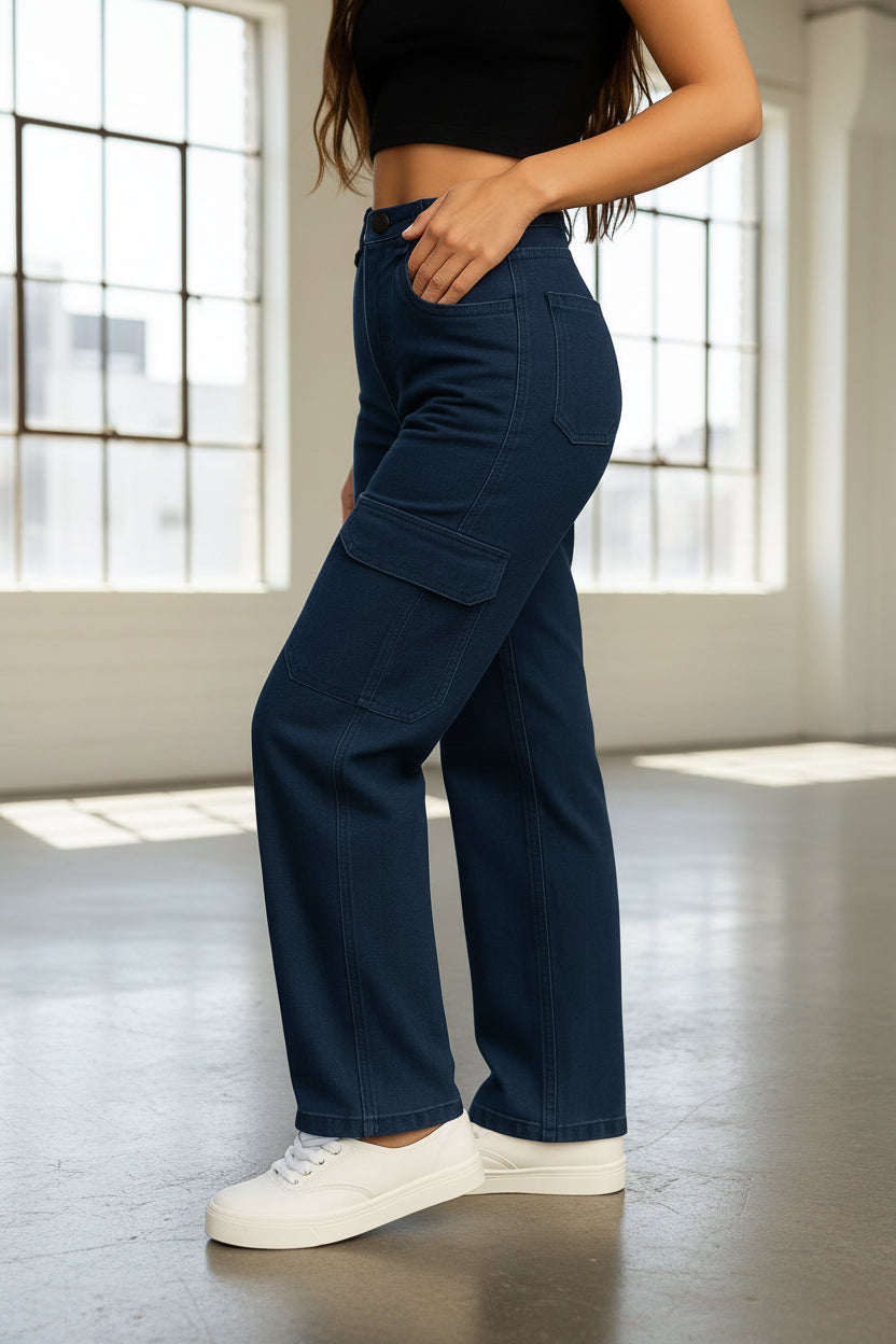 jeans cargo azul intenso para mujer moda mexicana