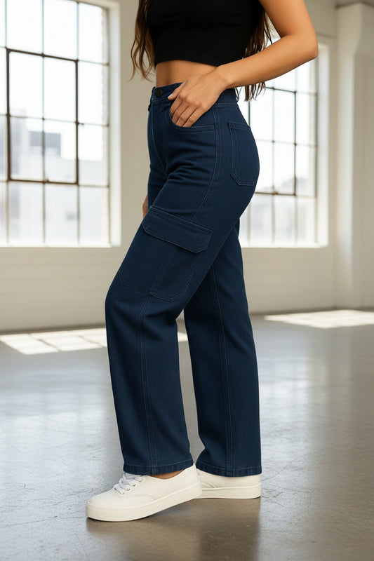 jeans cargo azul intenso para mujer moda mexicana