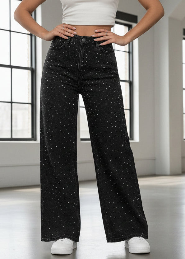 PDMX ECLIPSE NOIR CRYSTAL STRETCH FEMALE BAGGY JEANS