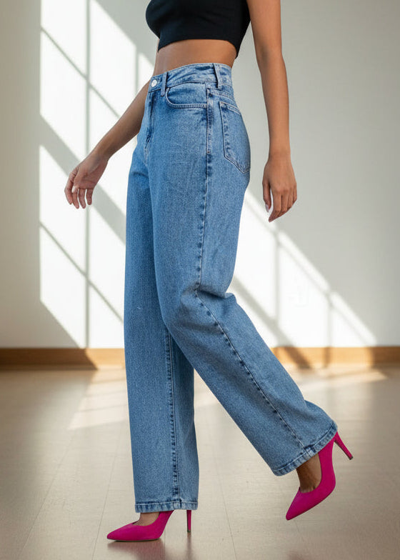 Jeans Baggy Mujer Azul Claro Vintage Stretch