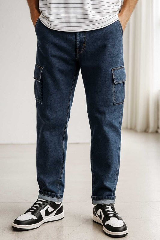 Pantalones cargo mom para hombre con dobladillo en azul grafito