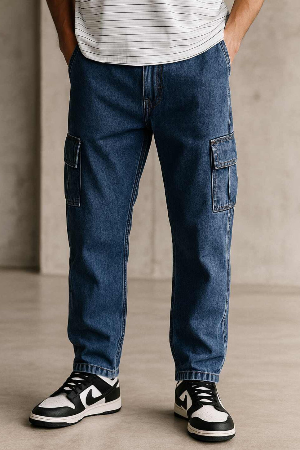 Estilo relajado para hombre con jeans tipo mom cargo