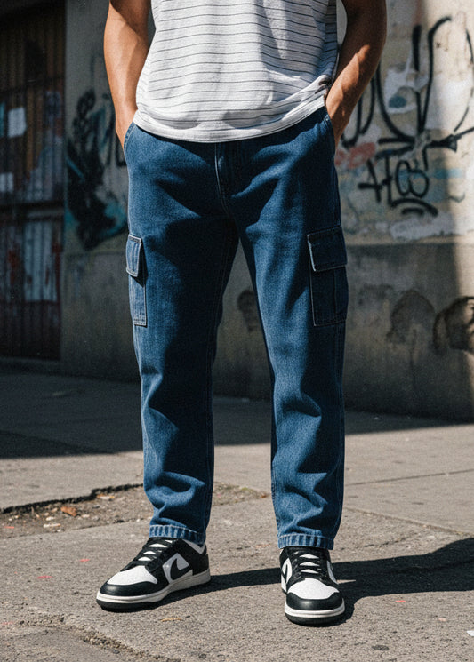Estilo relajado para hombre con jeans tipo mom cargo