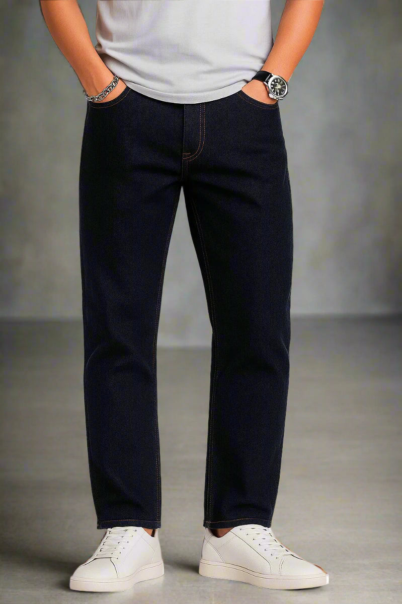 PDMX Jeans para hombre en color índigo negro, corte mom fit