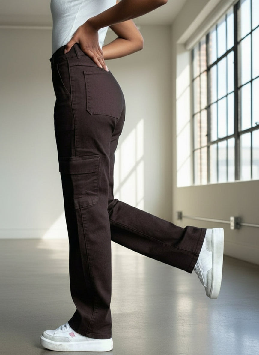 Pantalones cargo de mezclilla café mujer PDMX Jeans moda urbana