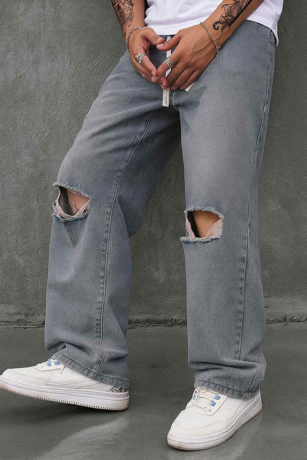 Jeans de hombre PDMX - Cargo Grises con diseño roto para un look urbano