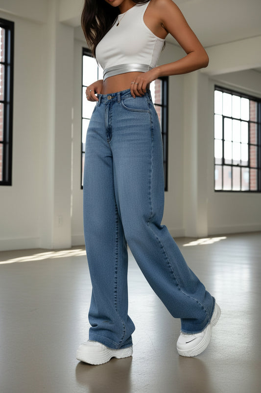 Estilo en CDMX con Super Baggy Pants Azul Mujer de PDMX Jeans