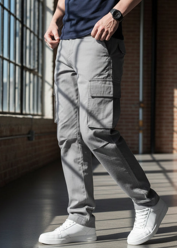 Vaqueros Cargo Grises de Corte Regular - Moda PDMX