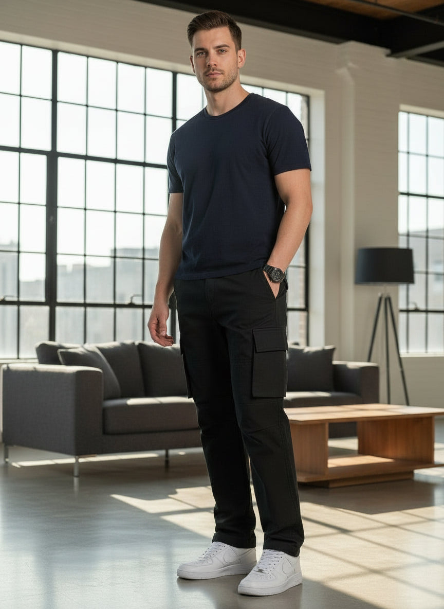 Ropa masculina PDMX Jeans pantalones cargo negros regulares