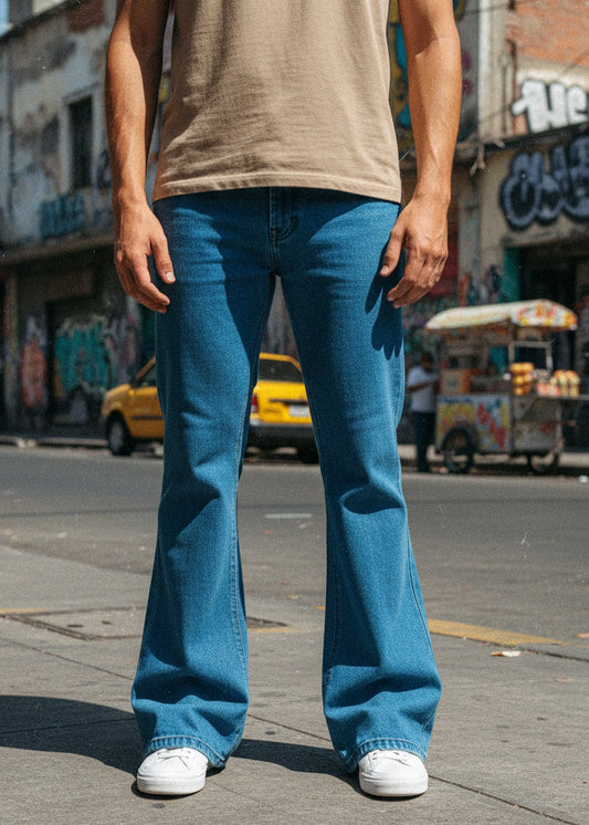 Jeans de Campana Azul Cielo para Hombre en Estilo Retro PDMX