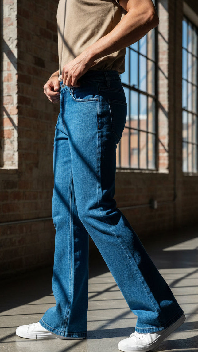 Pantalón de Campana para Hombre Moda Años 70 Azul Cielo