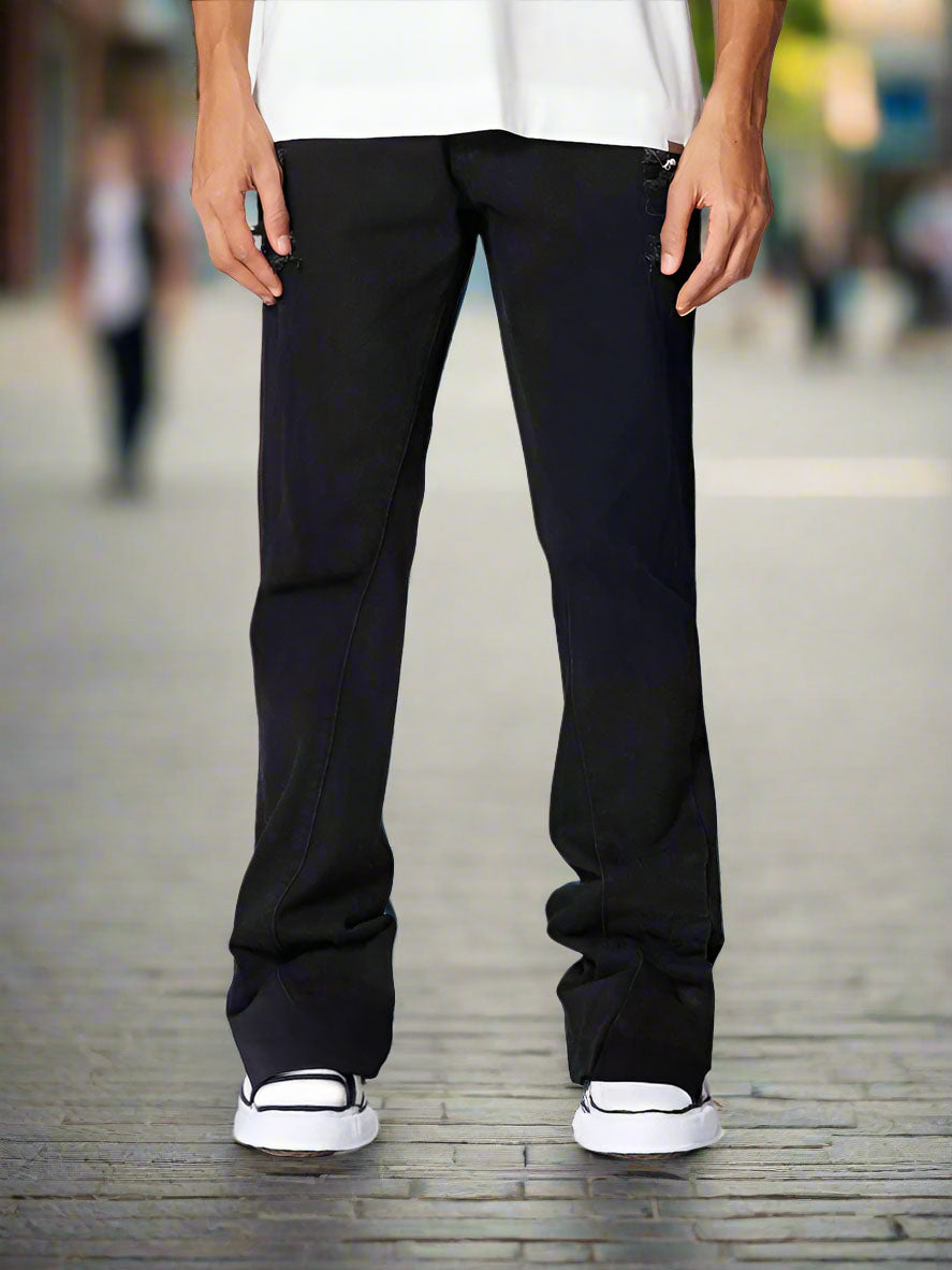 Jeans de Campana Negros para Hombre de Corte Rotos