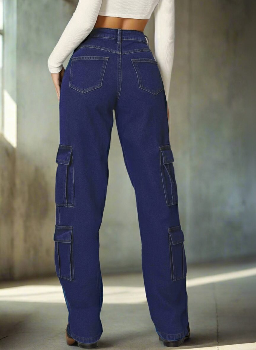 Jeans Cargo Mujer Azul Oscuro
