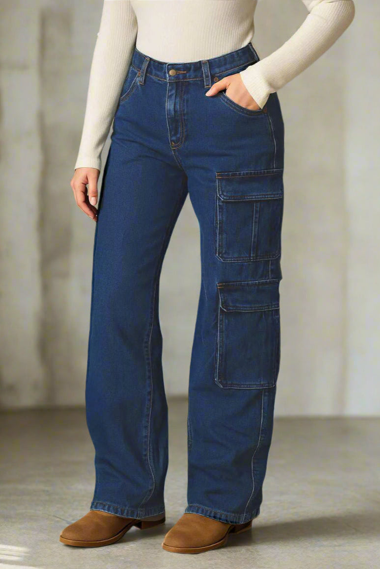 Jeans Cargo Mujer Azul Oscuro