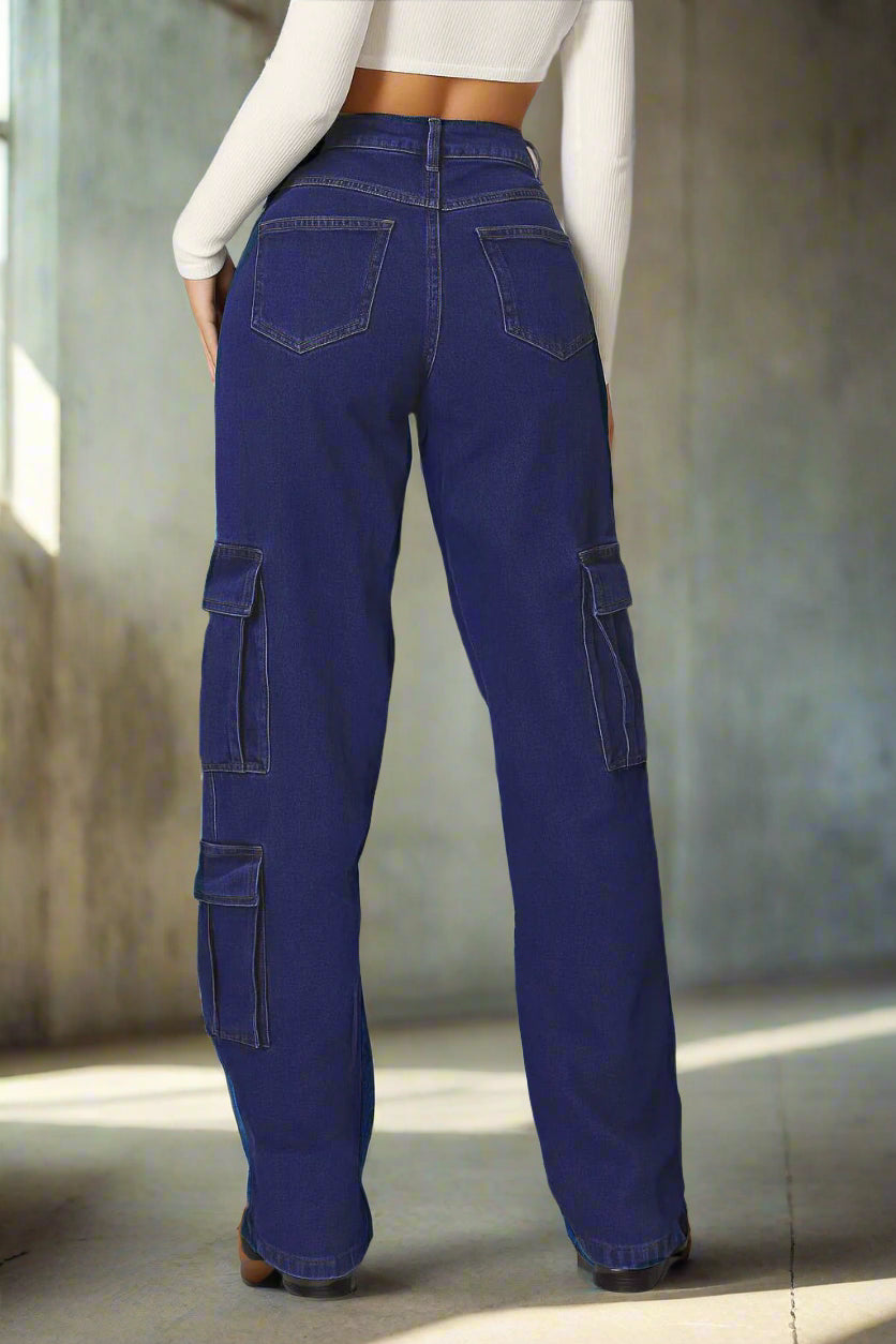 Jeans Cargo Mujer Azul Oscuro