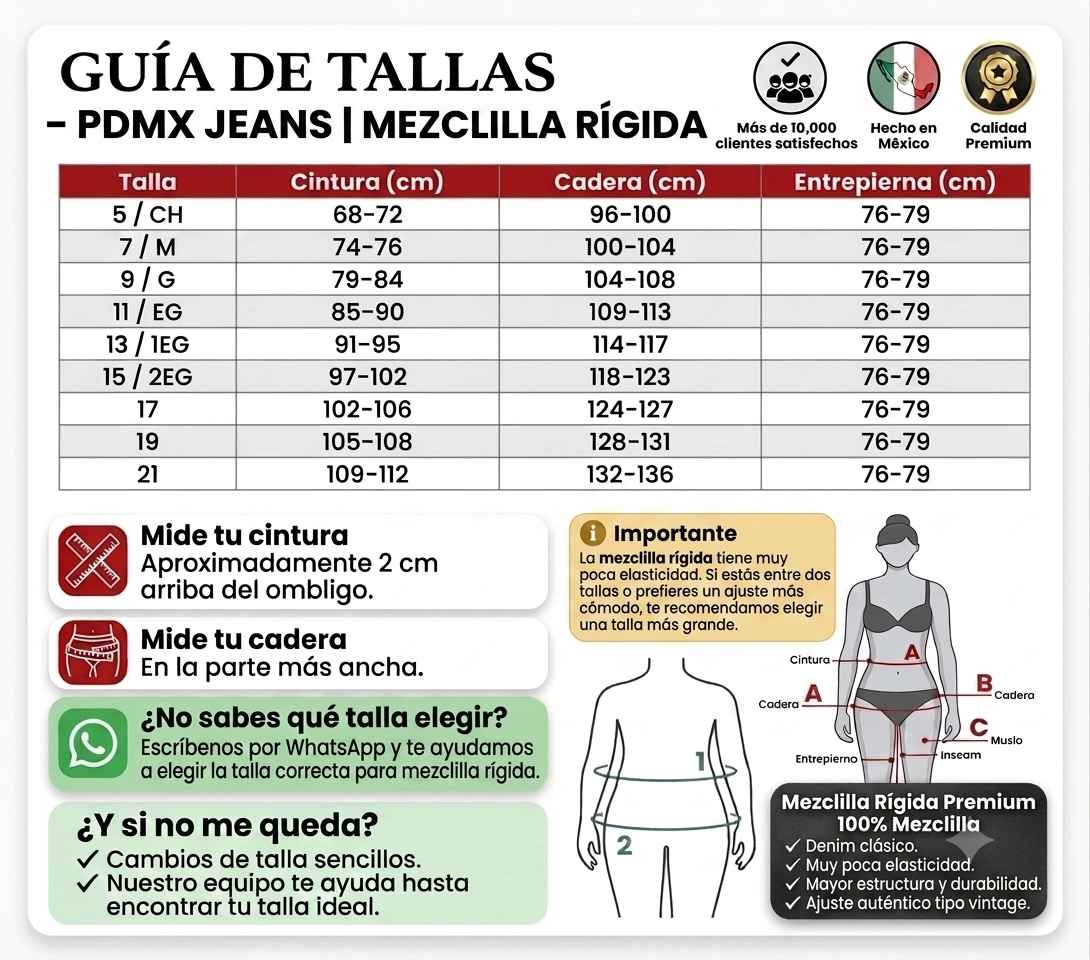rigid_Denim_ guia de tallas para mujer
