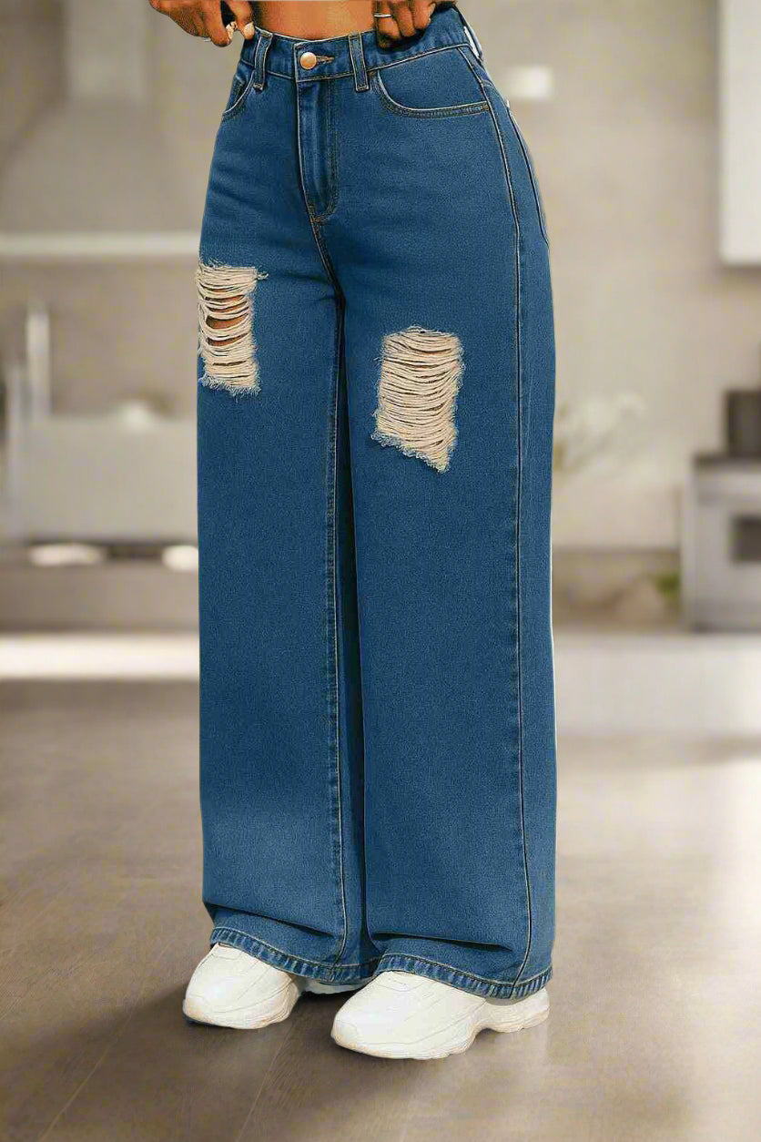 Consigue tus BAGGY Vaqueros Rotos Azul de Mujer Ahora! PDMX