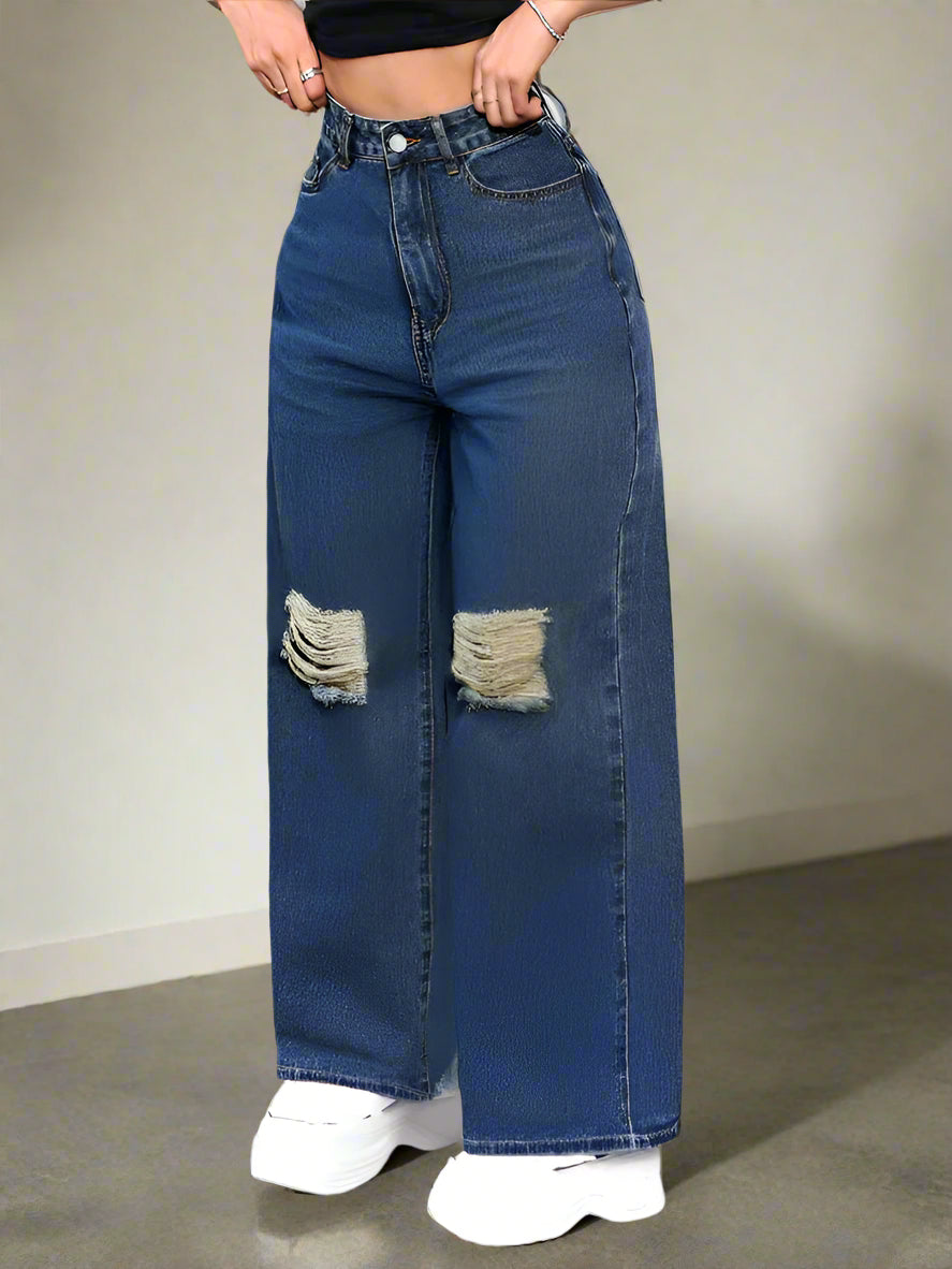 Estilo desenfadado con Baggy Boyfriend Jeans Rotos para Mujer